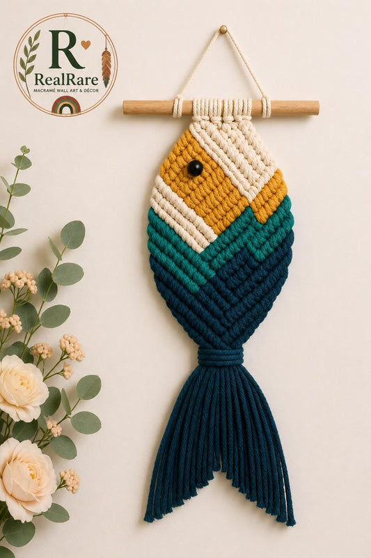 RealRare Handmade Fish Macramé Wall Hanging – Coastal Boho Ocean-Inspired Wall Art